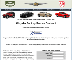 chryslerfactorywarranty.net: Chrysler Warranty, Extended Warranty, Chrysler Service Contract, Factory Warranty
Chrysler warranty including Chrysler extended warranty, factory warranty and service contract for discount and cheap Chrysler warranty on Jeep and Dodge cars and trucks.