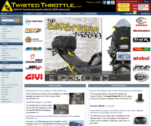 thetwistedthrottle.net: TwistedThrottle.com
Twisted Throttle LLC. - Sport and Adventure Touring Equipment - North American importer and distributor for SW-Motech, MRA Windscreens, Bags-Connection Electric Tankbags, Barkbusters Hand Guards, Kaoko Throttle Locks, Denali LED headlights, Micatech luggage, Techmounts, dealer for GIVI USA, Gerbing Heated Clothing, and more! We offer the best selection of motorcycle hard luggage, windscreens, centerstands, and crashbars for metric bikes on the Internet!