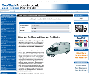 roofrackproducts.co.uk: Rhino Van Roof Racks & Roof Bars UK | Commercial Rhino Van Roofracks UK | Buy Roofbars Online
Online Ecommerce Ltd : Get Rhino Van Roof Racks and Commercial Van Roof Bars in UK with a Price Promise. Get reduced prices on Van Roofbars and Roofracks for Ford Transit, Connect, VW T5 Transporter, Vivaro, Trafic, Berlingo, Dispatch, Mercedes Vito, Ducato, Peugeot Expert, Kangoo, Partner and more!