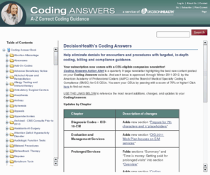 codinganswerbook.net: Coding Answers
DecisionHealth's Coding Answers. Help eliminate denials for encounters and procedures with targeted, in-depth coding, billing and compliance guidance.