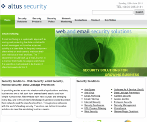 a-s-l.co.uk: Altus Security - Web, Email and Content Security Solutions
Web and email Security Solutions from Websense, Barracuda Networks, Trend Micro, Blue Coat, Check Point, Clearswift, Mimesweeper, Sophos, Celestix, ScanSafe, SonicWall and Juniper Networks.