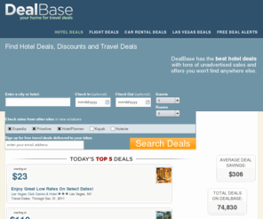 dealbase.mobi: Hotel Deals - Find Hotel Discounts and Cheap Travel Deals
Unbiased listings of thousands of hotel deals from the best hotels worldwide. Our editors calculate the savings of each deal with our Deal Analyzer.