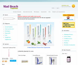 madbeachemporium.com: Zen Cart!, The Art of E-commerce
Zen Cart! :  - Rat Zapper Supersmile Tyfu Weight Loss Supplements Kelo-Cote Scar Gel Ecrinal Products ecommerce, open source, shop, online shopping