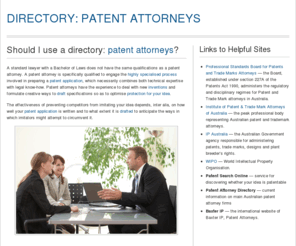 directorypatentattorneys.com: Directory: Patent Attorneys
A Patent Attorney directory makes searching for a Patent Attorney to process a Patent Application easier. Patent Attorneys have an engineering or science degree and meet the regulations set by the Professional  Standards Board.