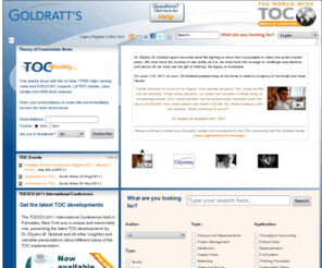 tocpoint.com: Theory of Constraints :: Goldratt's Marketing Group
Number 1 resource and knowledge base related to Dr. Eli Goldratt's Theory of Constraints (TOC), the most comprehensive offering of multi media products and self learning/training materials, including DVD, CD-Rom, OnDemand video streaming, books and more.