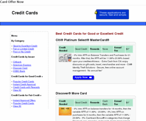 cardoffernow.com: Credit Cards: Best Credit Card Offers
Provides listings of credit card offers with details about each card.