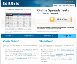tnc.hk: Online Spreadsheets - EditGrid
EditGrid is a free web-based online spreadsheet which allows you to create and share spreadsheets documents. You can collaborate with your team, publish your spreadsheets and even power them with external data.