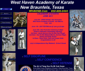 whaknb.com: West Haven Academy of Karate - New Braunfels
WHAK-NB is a licensed Tang Soo Do Mi Guk Kwan school, which specializes in the traditional Korean martial art. Classes are taught by Master Brett Riley, 6th Dan.