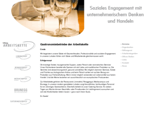 arbeitskette.ch: Arbeitskette - Betriebe
Der Verein Arbeitskette fungiert als Trägerschaft für die drei Zürcher Gastronomiebetriebe Renggergut, Limmathof und Mediacampus und engagiert sich in der Entwicklung von weiteren Arbeitsintegrationsprojekten.