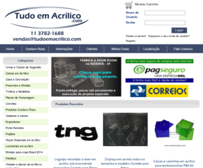 tudoemacrilico.com: home
Especializada em Acrilico, Displays e expositores em acrílico, Caixas em Acrílico, Troféus, Urnas e Caixas de Sugestão, Peças em acrilico para Casa, Decoração, Presentes e Brindes,Placas de Homenagem