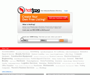 hotfrog.com.my: Hot Frog - Your Malaysian Business Directory
Find products or services in your location, fast and easy on HotFrog Your Malaysian Business Directory. You can add your company for free.