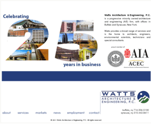 wattsengineers.com: Watts A-E
Watts is a full service architecture, engineering and environmental services consulting firm with offices in Buffalo and Syracuse, New York.