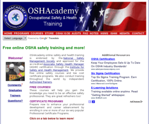oshatrain.mobi: OSHAcademy | Free Online OSHA Health and Safety Training
Professional Certificate Programs, training and recognition help you to design, develop, and deploy a safety management program to support effective business objectives.