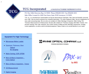 tcg-rep.com: Semiconductor Manufacturing Process Equipment from TCG Inc.
Manufacturer's representatives for Semiconductor process and inspection equipment, including: Film Thickness, Mask Alignment, Contact and Proximity Printing, Automated and Manual Visual Inspection, Surface Profiling, Wafer Handling and Sorting, Wafer Thickness Gauging and Metrology, and Wet Process Stations.