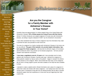 alzheimers-in-your-home.com: Alzheimer's Disease, helpful information for caregivers in the home
An experienced nurse provides helpful information and tips for caregivers providing care to patients with Alzheimer's Disease in the home.