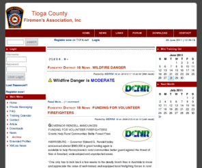 tcfa.net: Tioga County Firemen's Association - News
Portal for Tioga County Fire, EMS and Rescue companies to exchange information.  Protecting the Lives and Properties of the Citizens, Businesses, and Visitors of Tioga County and Vicinity Since 1952