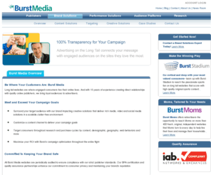 burststadium.com: Burst Media: Solutions for Brand Advertisers
Transparent Online Advertising Network, Burst Network, offers targeted audiences packaged into 400 content channels and 17 audience networks.