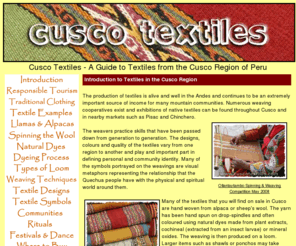 cuscotextiles.com: A Guide to Textiles and Weavings from the Cusco Region of Peru
A Guide to Textiles and Weavings from the Cusco Region of Peru