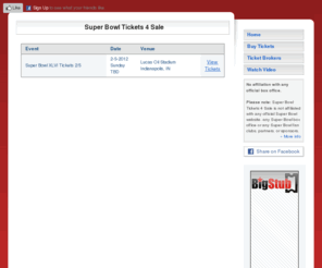 superbowltickets4sale.com: 2012 Super Bowl Tickets 4 Sale
How to get Super Bowl tickets. Find cheap tickets, premium tickets, ticket auctions, and more.