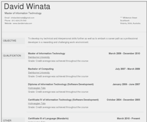 davidwinata.com: David Winata
David Winata Personal Website, Swinburne University 6255027, Bachelor of Computing, Master of Computing, Greypath Project, Montrose Environmental Group Project, Spark Australia, Sportime Australia, Subscribe Page, Southbank Melbourne Victoria Australia