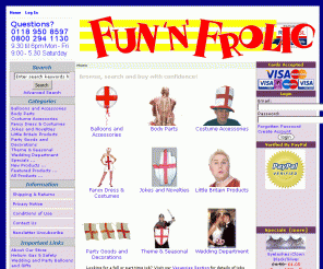 funnfrolic.co.uk: Fun n Frolic Ltd, Berkshire's Leading Party Store
Fun n Frolic Ltd :  - Balloons and Accessories Party Goods and Decorations Costume Accessories Fancy Dress & Costumes Theme & Seasonal Wedding Department Jokes and Novelties Body Parts Little Britain Products berkshire,online,party,shop,costumes,discount,cheap,fast