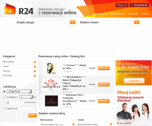 r24.com.pl: Rezerwacje online usług - Katalog firm • R24.com.pl
Serwis umożliwiający wprowadzenie rezerwacji online. Zamawiaj usługi w zakładach w całej Polsce.