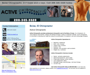 active-chiro.net: Chiropractor Boise, ID ( Idaho ) - Active Chiropractic
Active Chiropractic PC provides expert chiropractic care to the Boise, ID area. We are committed to restoring your health. Call 208-345-3320 today.