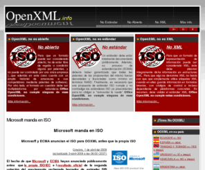 openxml.info: OpenXML no debe ser ISO 29500 - Inicio
Office OpenXML no debe ser ISO 29500 (ya tenemos OpenDocument ISO 26300)