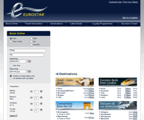 railmiles.co.uk: Eurostar : Tickets, Bookings, Timetables, fares and offers
Eurostar (Official Web site): Train ticket, short break, city break, weekends. Travel to Paris, Brussels, Lille, Disneyland Paris, Bruges, Avignon and more than 200 Destinations form Waterloo or Ashford Station