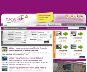 escapade.es: Villas, casas y apartamentos en alquiler de vacaciones en la costa en España
Villas, casas y apartamentos en alquiler de vacaciones en España y Andorra. Villas en alquiler en la Costa Brava, apartamentos turísticos para alquilar en la Costa Dorada y Costa del Azahar, alquileres de vacaciones en Valencia, alquiler de villas con piscina en la Costa Blanca, apartamentos de vacaciones en Murcia, chalets en la Costa de Almería, apartamentos turísticos en la Costa Tropical, villas y apartamentos de vacaciones en la Costa del Sol, chalets en la Costa de la Luz, casas vacacionales en Galicia, apartamentos turísticos en los Pirineos y Andorra
