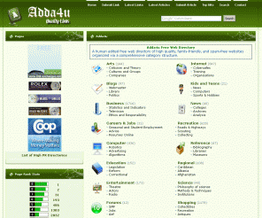 adda4u.com: Adda4u.com | Web Directories - Submission Links - Quality l  
Adda4u a web directory specializes in linking quality links and articles - adda4u is human edited web directory that offers professional service and fast approval