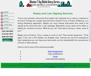 travelingnotarypublicservice.com: Wheaton 7-Day Mobile Notary Service: Greater Los Angeles, California Area
Wheaton 7-Day Mobile Notary Service travels to the client to perform notarizations and assist in loan documentary signings. Very reasonable rates.