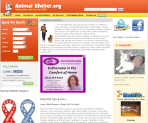 recycledbeaks.org: Animal Shelter - Adopt a homeless dog or cat from a local animal shelter.
Adopt a pet from the Animal Shelter, Search our online database of homeless pets now, or use our directory to find an animal shelter or pet rescue, use our forums to ask our community pet related questions.