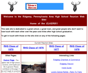 elkers.com: Ridgway High School Reunion Site - Welcome!
Site for alumni of Ridgway High School, including information about the class reunions, classmates, memories, chat and more!