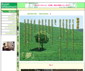 kyoei-sekkotsuin.com: 接骨、整骨、骨盤矯正ダイエット、保険診療なら共栄接骨院｜川越
川越の整骨・接骨院。健康をサポートします！辛い痛みや悩みは保険診療のできる共栄接骨院で解消してください。肥満は万病の元です。『本気で痩せたい』そんな思いを当院は全力でサポートしています。耳つぼダイエット・骨盤矯正