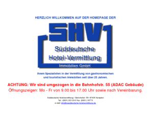 hotelkauf.net: Sddeutsche Hotelvermittlung
Die Sueddeutsche Hotelvermittlung: Ihrem Spezialisten in der Vermittlung von gastronomischen und touristischen Immobilien seit ber 25 Jahren.