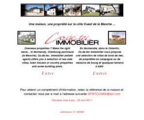 codetec-immo.com: Codetec, immobilier, maison, Portbail, Carteret, villa, Barneville, propriétés, 
appartements, terrains dans la Manche.
Codetec immobilier, Portbail, achat ou vente de maisons, propriétés, villas, appartements, terrains, Barneville, Carteret.