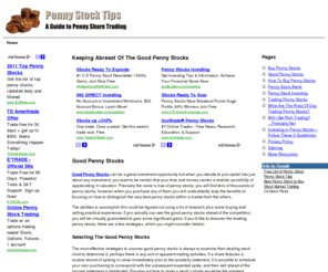 pennystocktips.org: Penny Stock Tips - Buy Penny Stocks
A Guide to Penny Share Trading, penny stock tips, penny stock investing, buy penny stocks, good penny stocks, trading penny stocks
