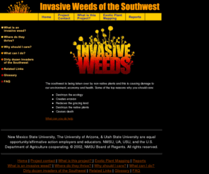 invasiveweeds.net: Invasive Weeds
The southwest is being taken over by non-native plants and this is causing damage to our environment, economy & health. Some of the top reasons why you should care: ...