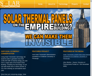 swiftrequirements.com: Solar Tomorrow
Solar Tomorrow is a highly innovative company in the distributed solar thermal industry. The company's patented revolutionary solar-energy capturing building material provides the long awaited solution for architects and sustainable building designers.