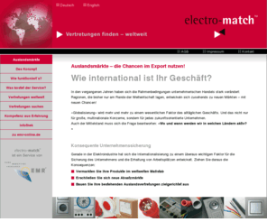 electro-match.com: Electro - Match: Internationale Elektro-Vertretersuche
Spezial-Service von EMR zum Finden weltweiter Vertriebspartner,  Handelsagenturen oder Importeuren im Elektrobereich