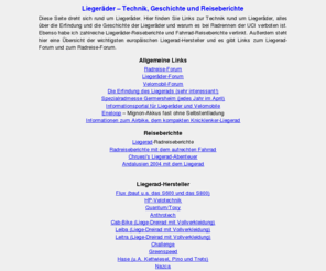 xn--liegerder-02a.de: Liegeräder - Technik, Geschichte und Reiseberichte
Liegeräder, Liegerad-Technik, Liegerad-Geschichte, Liegerad-Reiseberichte