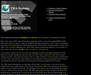 tdasys.com: TDASYS ODBC Analysis Custom Manufacturing Reports
Increase accuracy of Production Control in the INFISY Global Shop manufacturing system through the use of Custom ODBC reports. Track CURRENT Work Order location. Monitor Projected Raw material usage without scheduling ALL Work Orders. Track Stalled Jobs. Monitor Employe productivity. All through the use of custom programs written by Dow Albon.