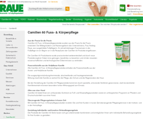 camillen60.com: Camillen60 - RAUE GmbH, Großhandels-Shop für Kosmetik- und Fußpflegebedarf
Profi-Shop für Mobile Fußpflege, Fußpflegepraxen, Kosmetikstudios. Großhandel für Fußpflegegeräte, Kabinenausstattung und Fußpflegebedarf.