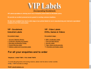 viplabels.co.uk: VIP LABELS
labels and other accessories for video and dvd stores