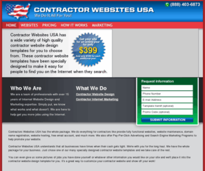 contractorwebsiteusa.com: Contractor Websites Designs and Contractor Website Templates
Contractor Websites USA offers Contractor website designs, contractor website templates and contractor marketing services