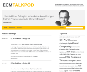 ecm-talkpod.de: ECM-TalkPod
Der ECM-TalkPod ist ein Podcast mit Experteninterviews zum Thema Informationsmanagement-Trends, -Methoden und -Techniken.