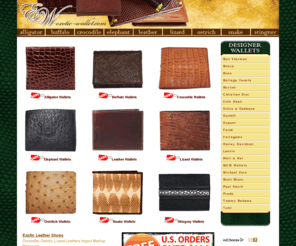 exotic-wallet.com: Exotic Wallet | Exotic Wallets | Alligator | Crocodile | Elephant | Stingray
Discounted Alligator, Crocodile and exotic rare leather wallets from Gucci, Fendi, Boss, Dunhill, Lanvin, Dupont, Christian Dior, Ferragamo and Monte Blanc. Huge savings on buffalo and ostritch hand crafted wallets and bags