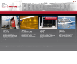 jansentore.com: &nbsp -  Jansen Tore - Brandschutztore - PU-Technik. Brandschutztore direkt vom Hersteller!&nbsp -   :: Jansen Brandschutz, Jansen Tore, Jansen PU-Technik, Staffeltore, Schiebetore, Feuerschutztore, Sektionaltore, T30 Tore, T90 Tore, Rauchschutz, Hubtore, Teleskopschiebetore, Großtore, Fiberglastore, Hangartore, Atex, Schallschutz, Schallschutztore,
Jansen Tore - Ihr kompetenter Partner mit über 25 Jahren Erfahrung im Torbau. Komplett-Service aus einer Hand.