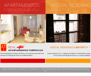 mayor71.es: Apartamentos turísticos y Hostal Residencia en El Burgo de Osma
Disfruta de nuestros apartamentos turísticos Real Alfoi en el Burgo de Osma (Soria) y hostal residencia Mayor 71 en El Burgo de Osma (Soria).